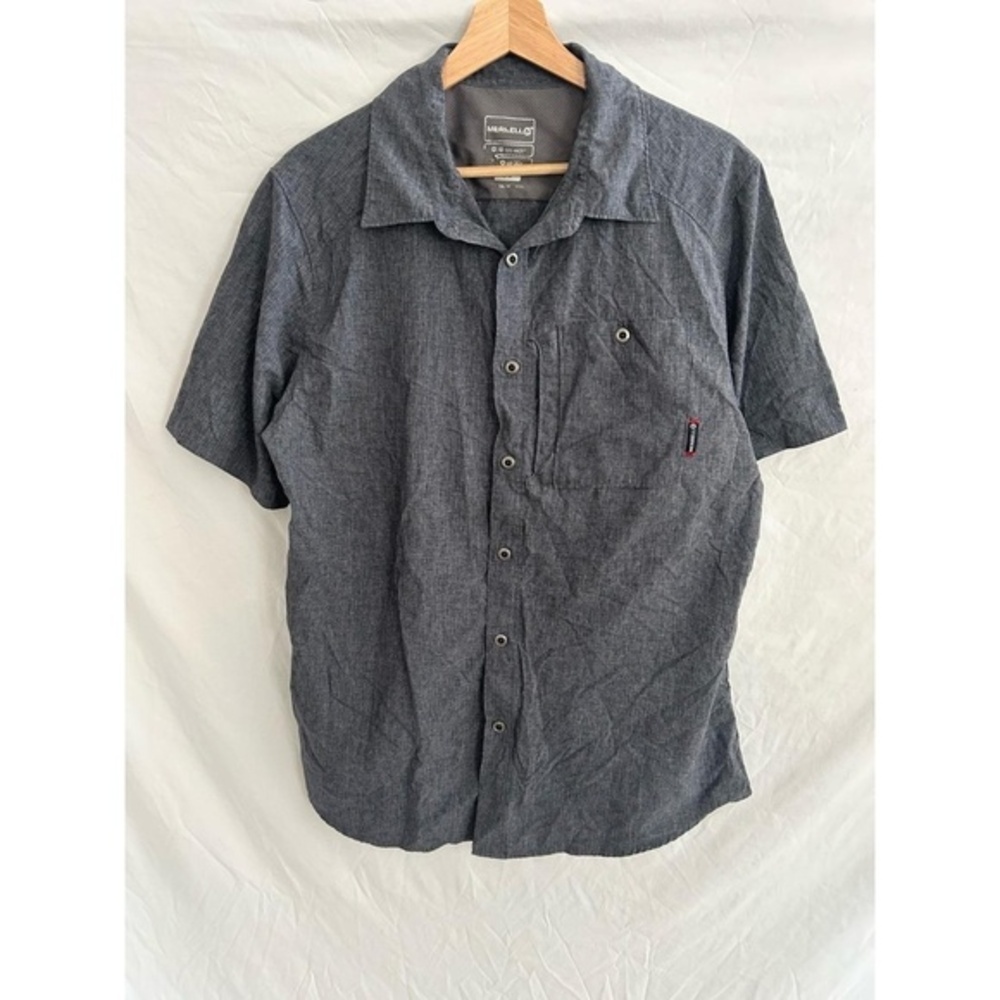 Merrell‎ Shirt Mens Large Blue Short Sleeve Button Front Opti Wick Dry Hiking